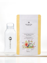 夏の水分補給にぴったりなマリエンのサマースペシャルブレンド(ハーブティー)とロゴ入りクリアボトル(クリア色)のセット。